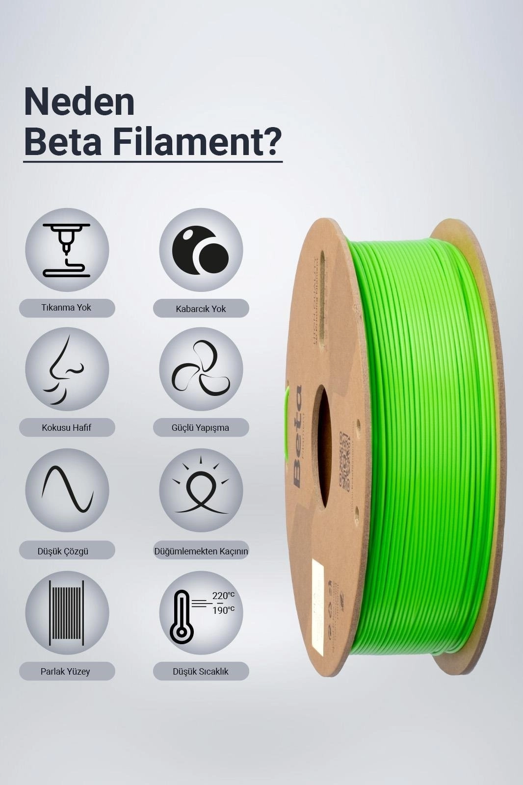 Beta PLA+ Filament Fluorescent Green 