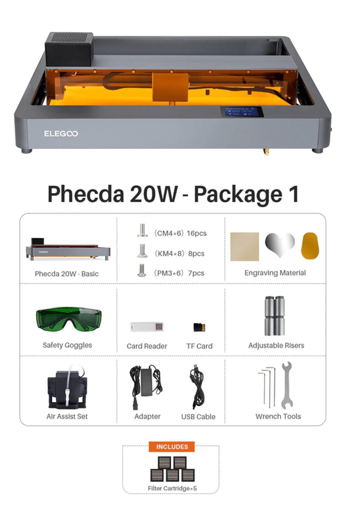 ELEGOO Phecda 20 Watt Lazer Gravür ve Kesici Paket 1